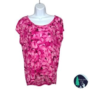 Michael Kors Top T-Shirt Tunic Womens Small Floral Pink Short Sleeve Hi-Lo